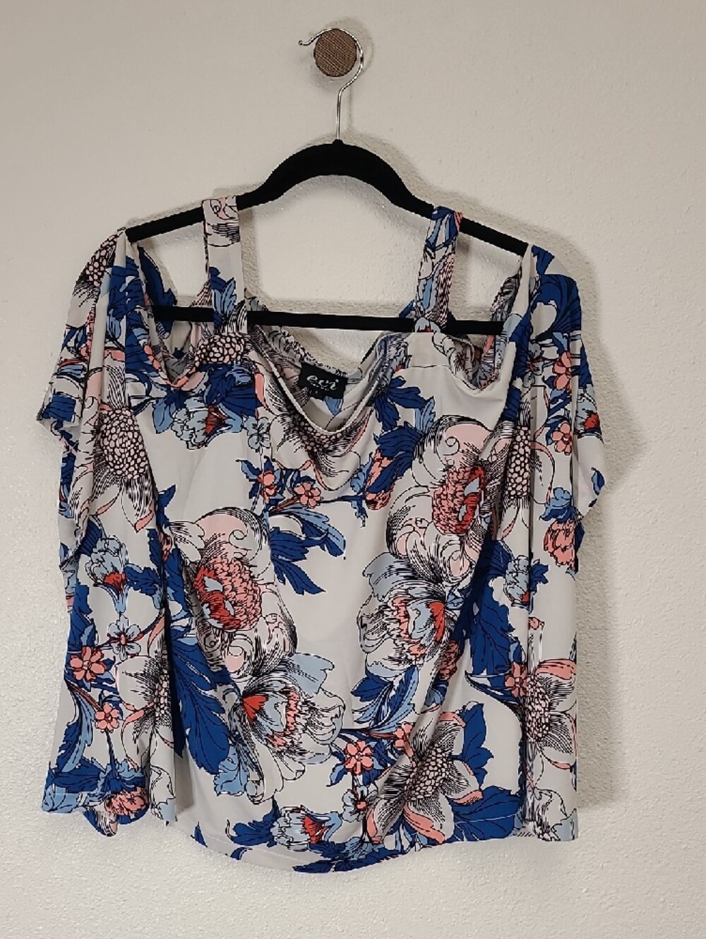 ECI New York Floral Blouse in Blue & Soft Coral